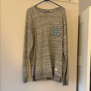 Modern Amusement Men's Heather Gray Crewneck Sweater with Patterned Pocket